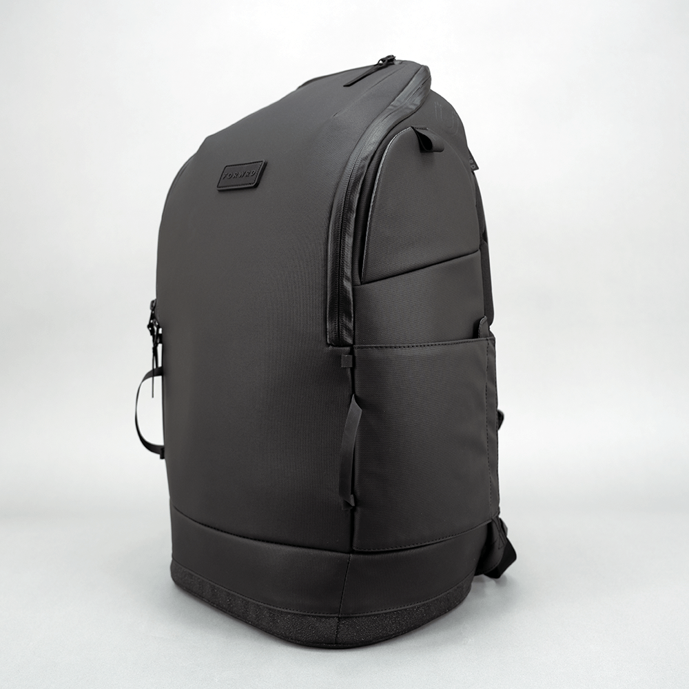 Black backpack on a white background