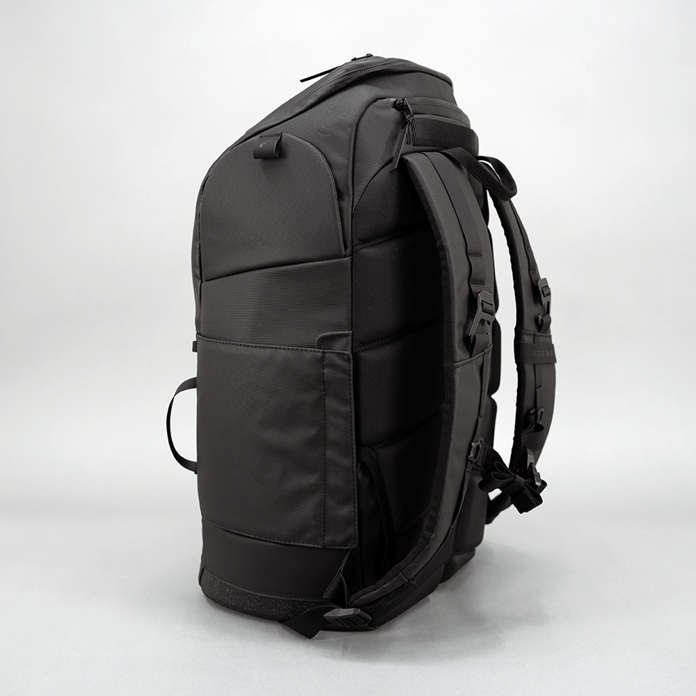 Black backpack on a white background