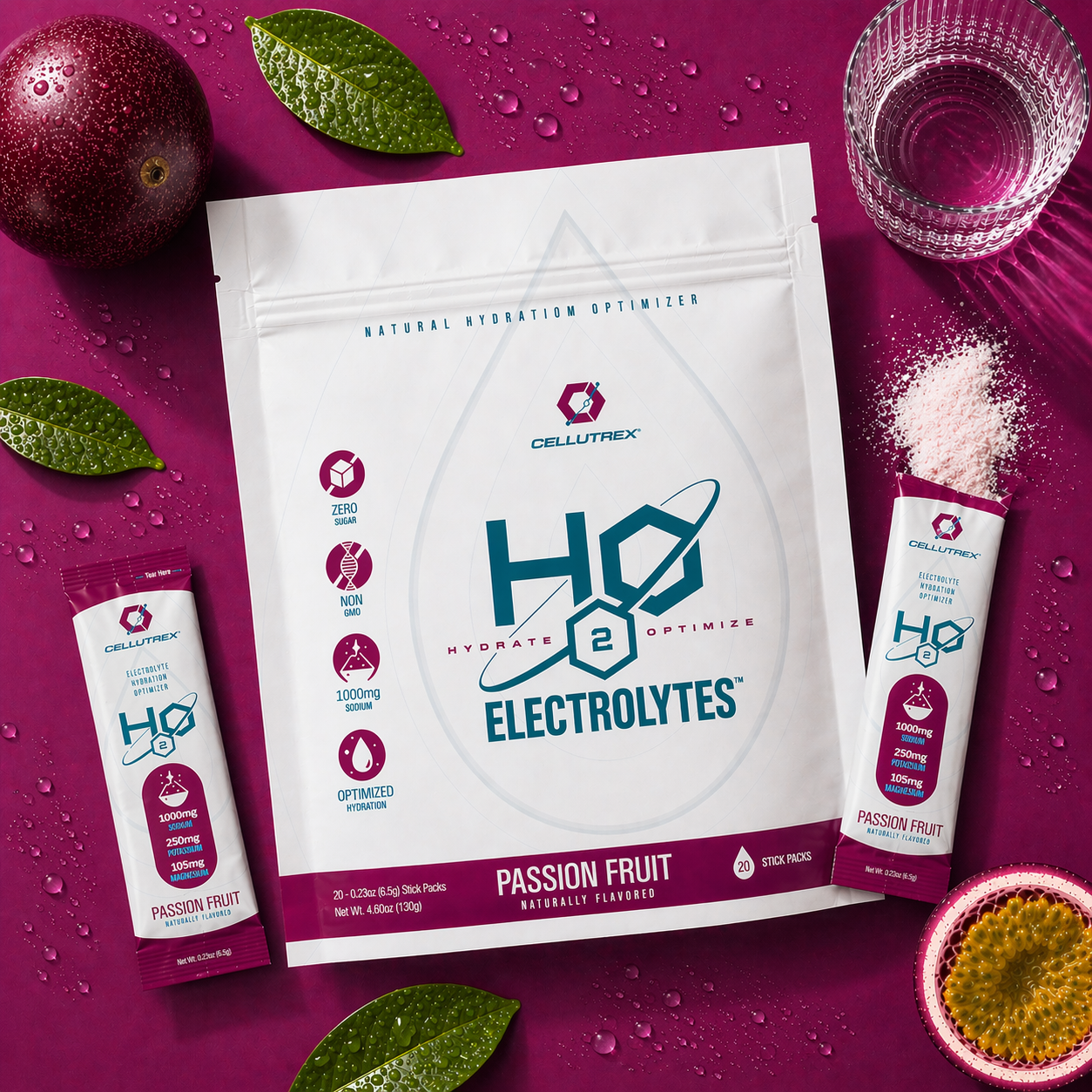 H2O ELECTROLYTES Passion Fruit zero sugar electrolyte powder