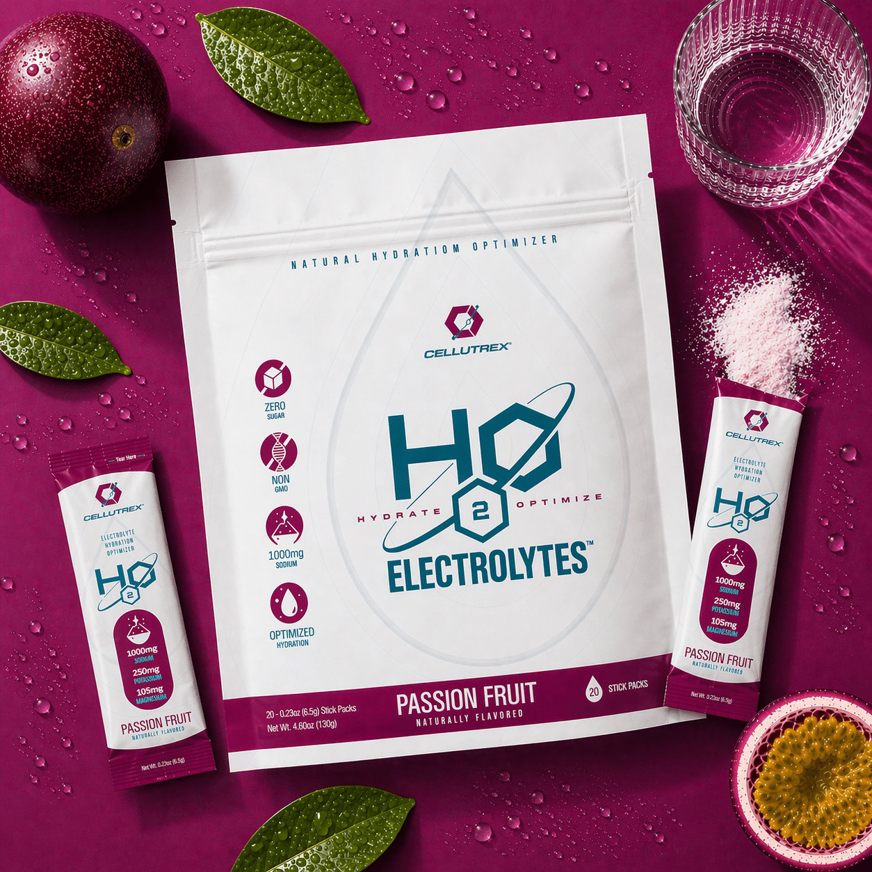 H2O ELECTROLYTES™ - Passion Fruit | Zero Sugar Electrolyte Powder - FORWRD