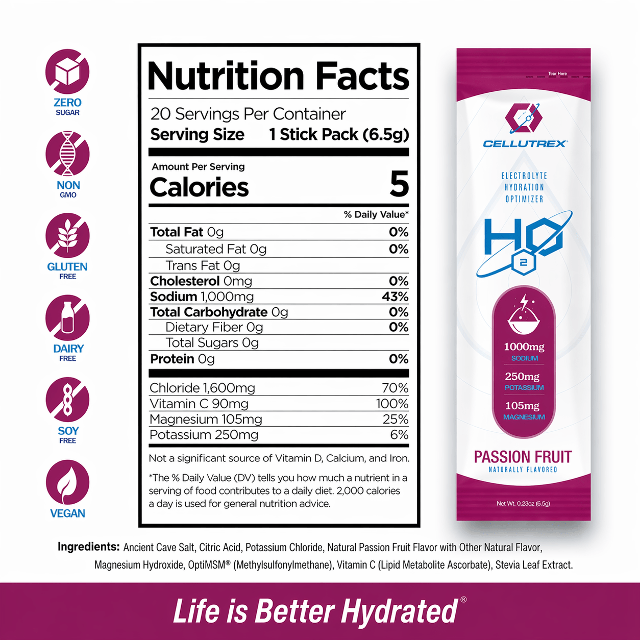 H2O ELECTROLYTES™ - Passion Fruit | Zero Sugar Electrolyte Powder - FORWRD