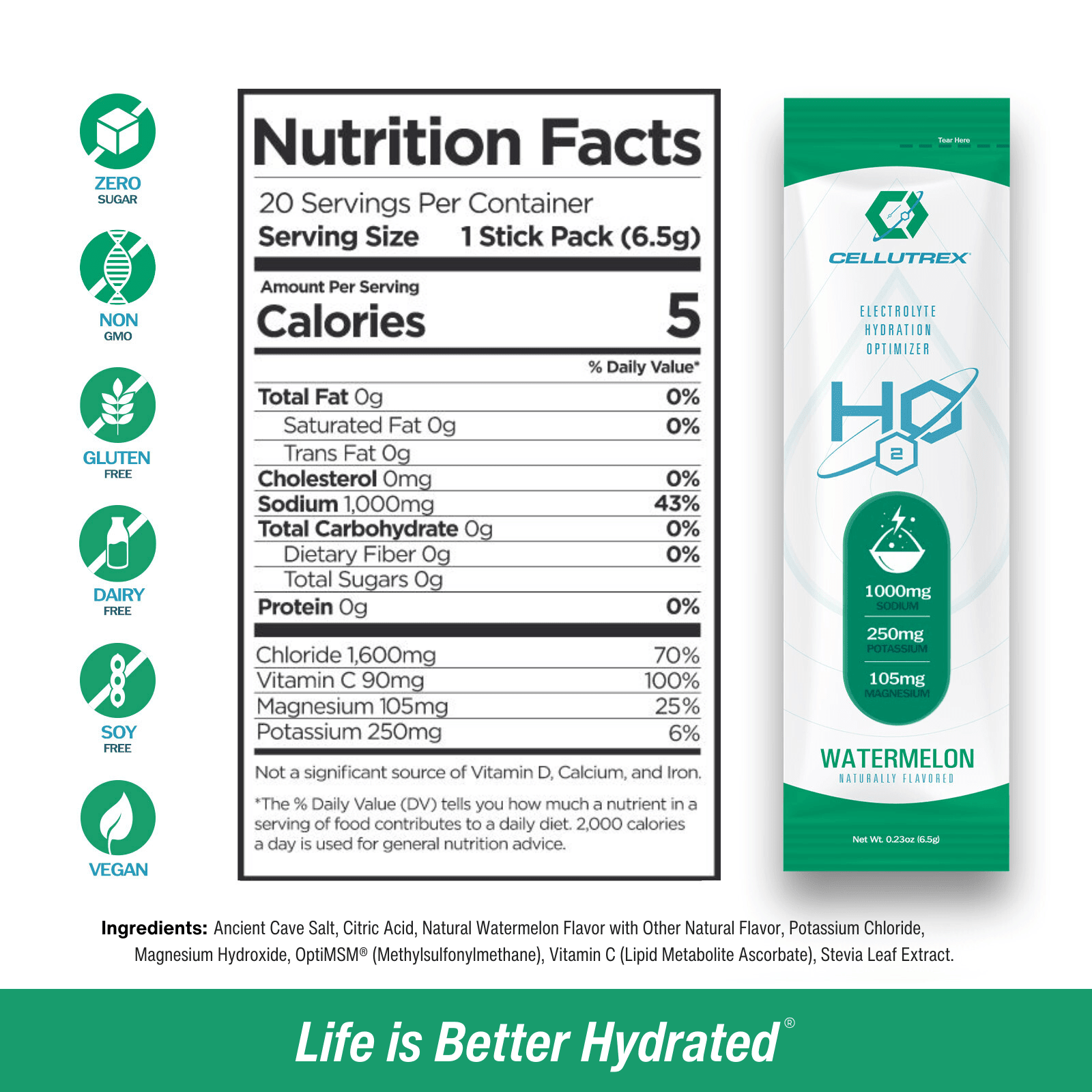 H2O ELECTROLYTES™ - Watermelon | Zero Sugar Electrolyte Powder - FORWRD