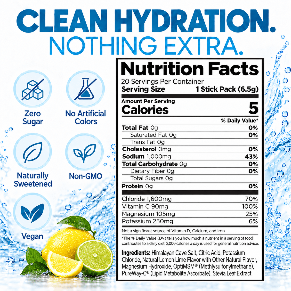 H2O ELECTROLYTES™ - Lemon Lime | Zero Sugar Electrolyte Powder - FORWRD