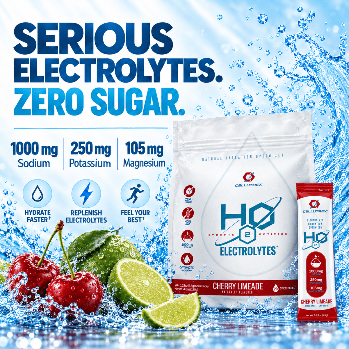 H2O ELECTROLYTES™ - Cherry Limeade | Zero Sugar Electrolyte Powder - FORWRD