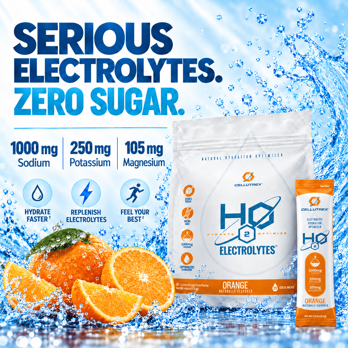 H2O ELECTROLYTES™ - Orange | Zero Sugar Electrolyte Powder - FORWRD