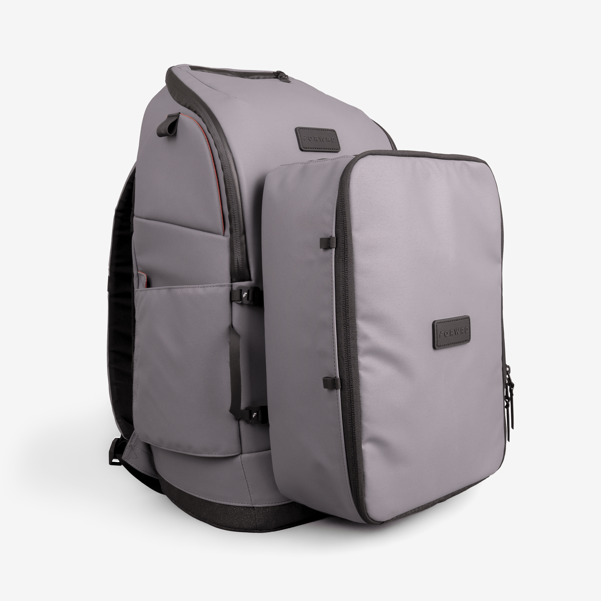 gray FORWRD pickleball bag shown with attached modular shoe cube for expanded storage and gear organization