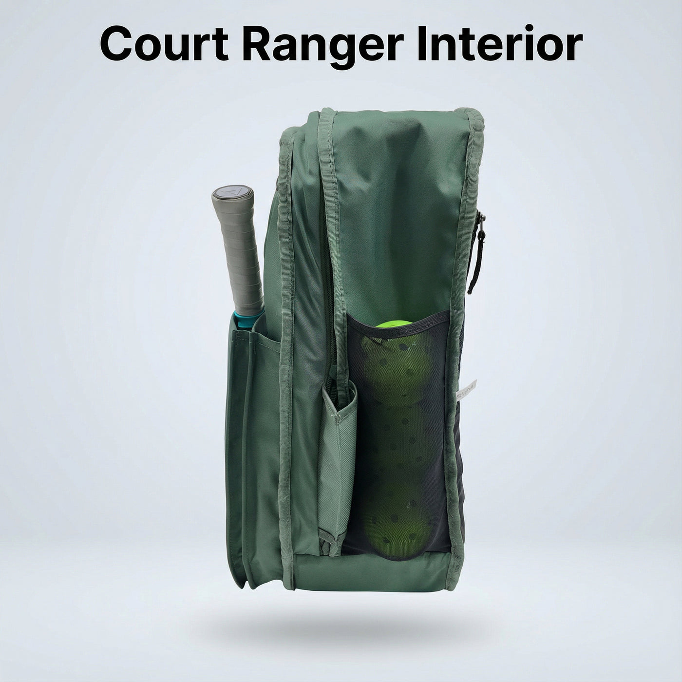 Court Ranger Pickleball Backpack holding paddles and balls