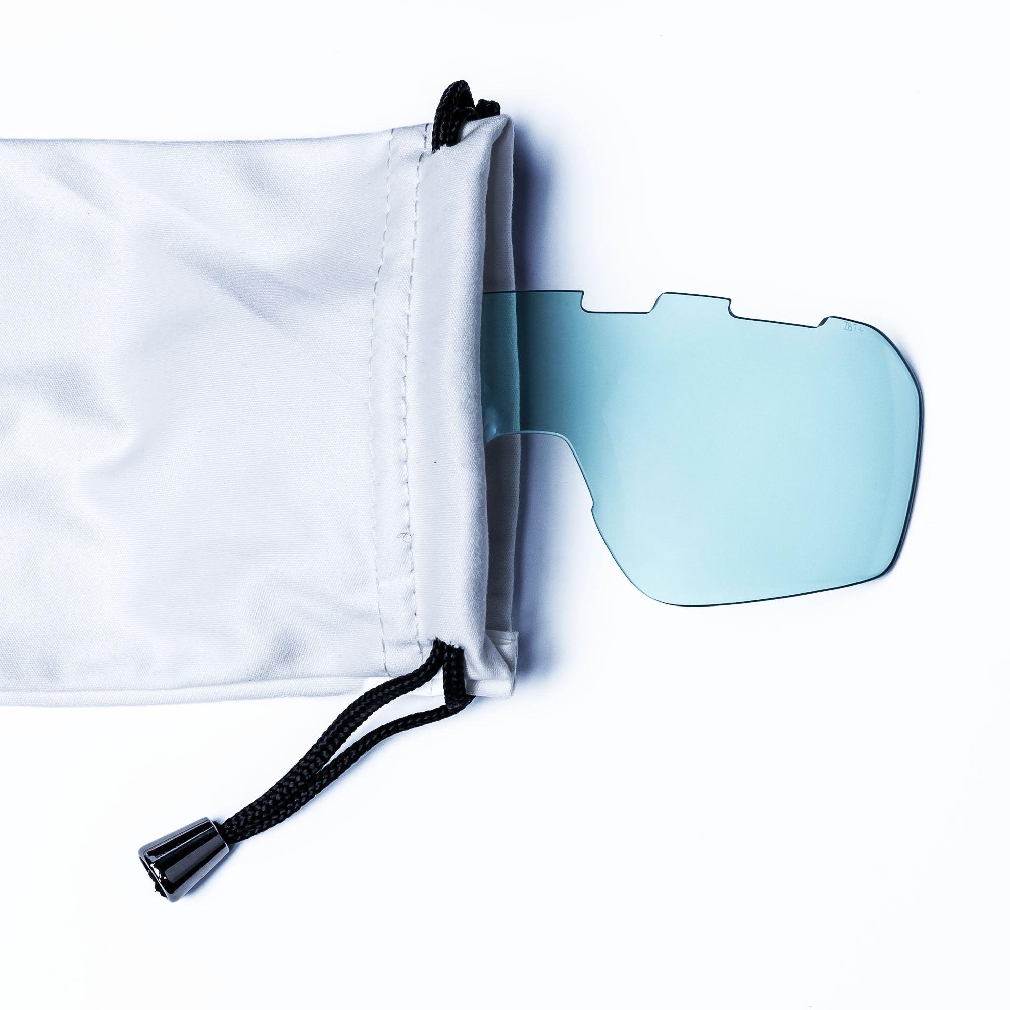 Eyewear Pouch - FORWRD  -  Keep your eyewear and lenses safe in this stylish eyewear pouch, featuring black drawstrings and metal drawstring caps. Made with a blend of polyester and polyamide, this pouch features enhanced cleaning properties. NOTE: Eyewear pouch is included in your purchase of FOCOS eyewear.