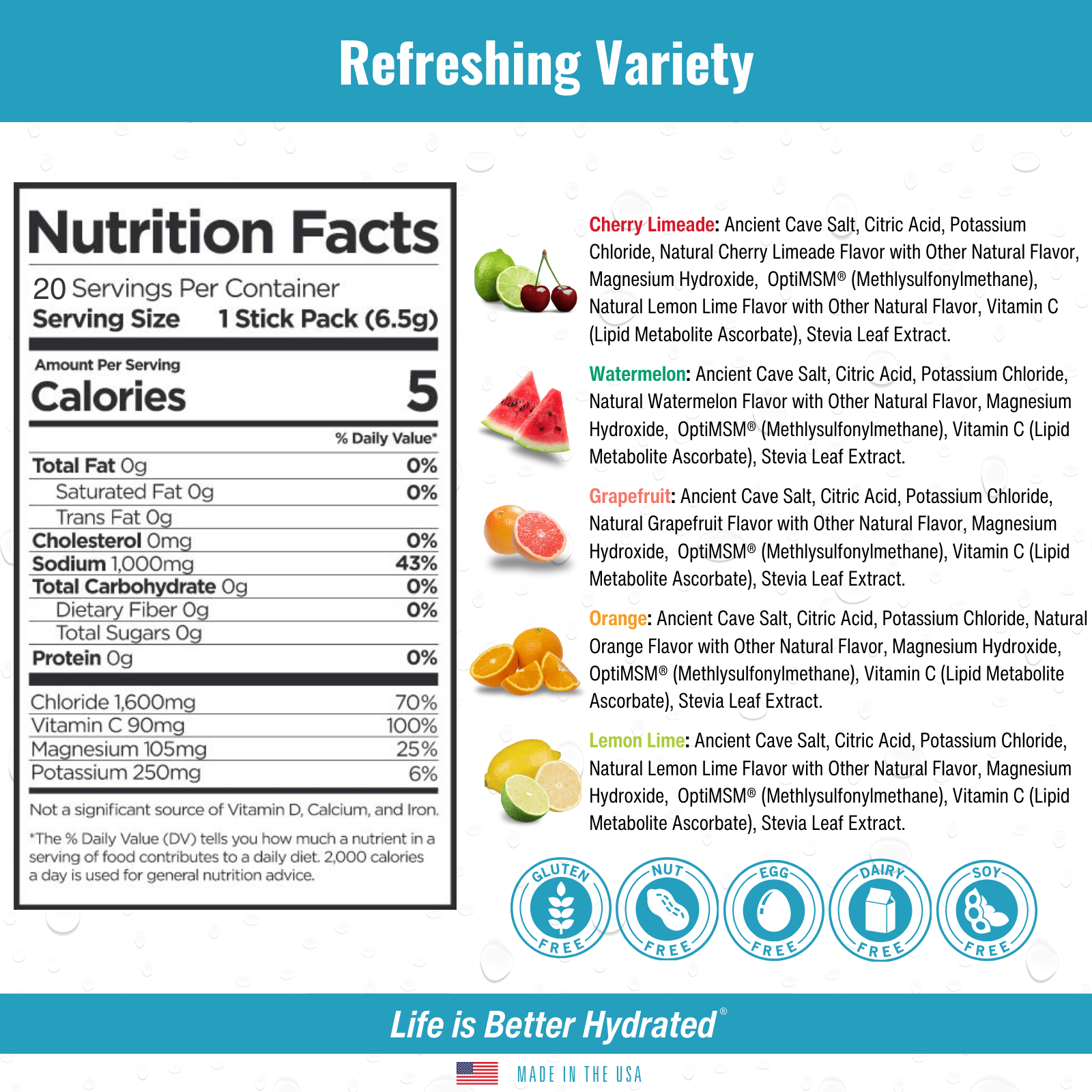 H2O ELECTROLYTES™ - Variety Pack (20 Count) | Zero Sugar Electrolyte Powder