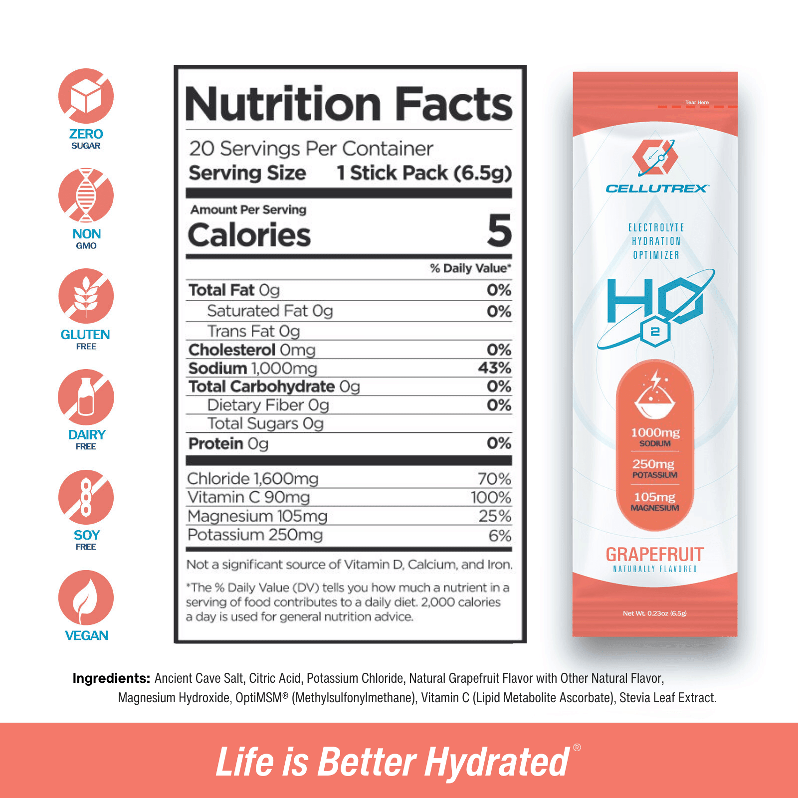 H2O ELECTROLYTES™ - Grapefruit | Zero Sugar Electrolyte Powder - FORWRD