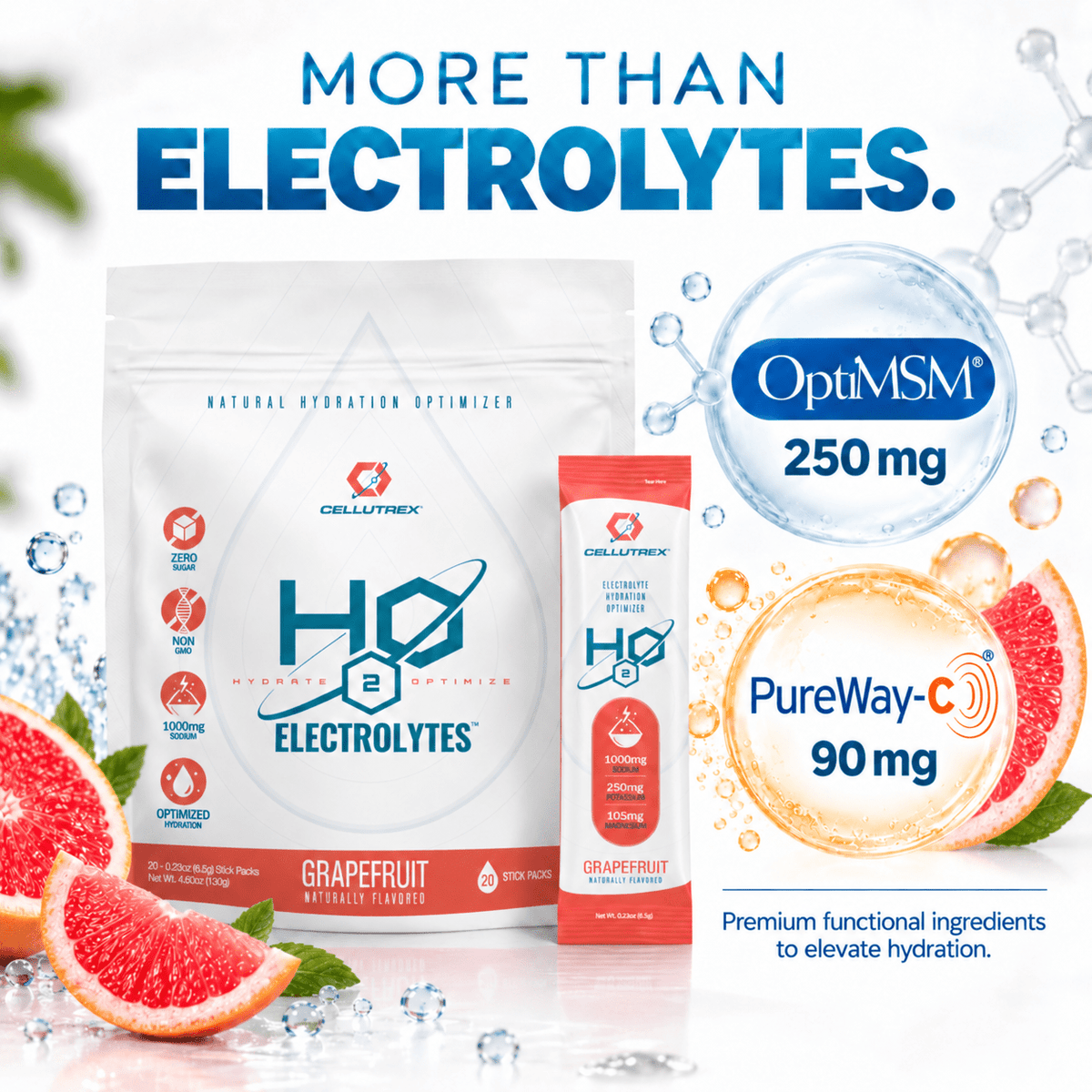 H2O ELECTROLYTES™ - Grapefruit | Zero Sugar Electrolyte Powder - FORWRD