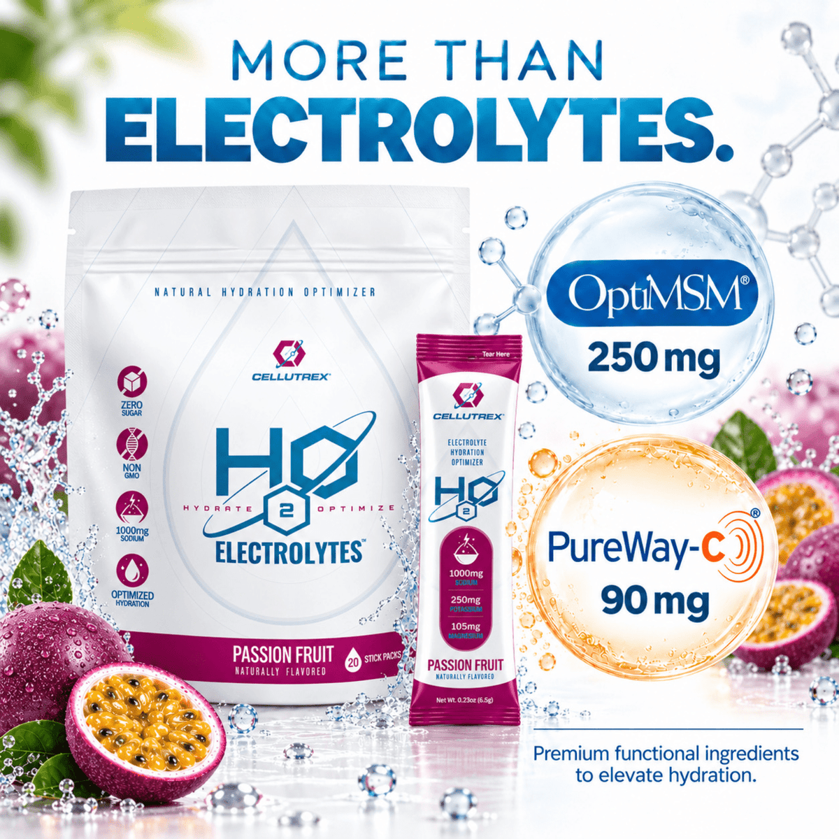 H2O ELECTROLYTES™ - Passion Fruit | Zero Sugar Electrolyte Powder - FORWRD