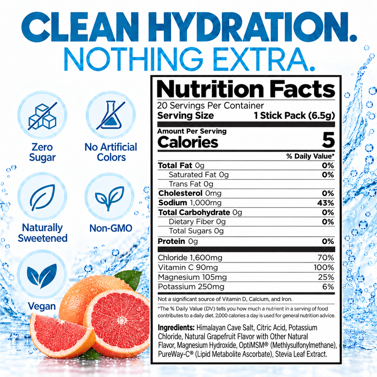 H2O ELECTROLYTES™ - Grapefruit | Zero Sugar Electrolyte Powder - FORWRD