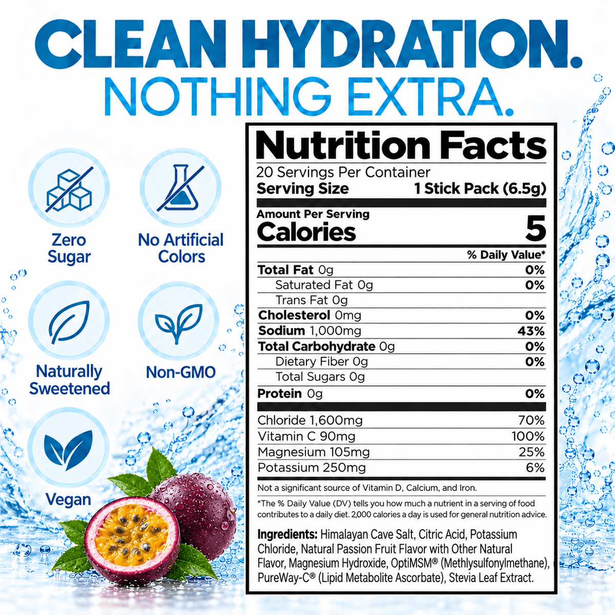 H2O ELECTROLYTES™ - Passion Fruit | Zero Sugar Electrolyte Powder - FORWRD