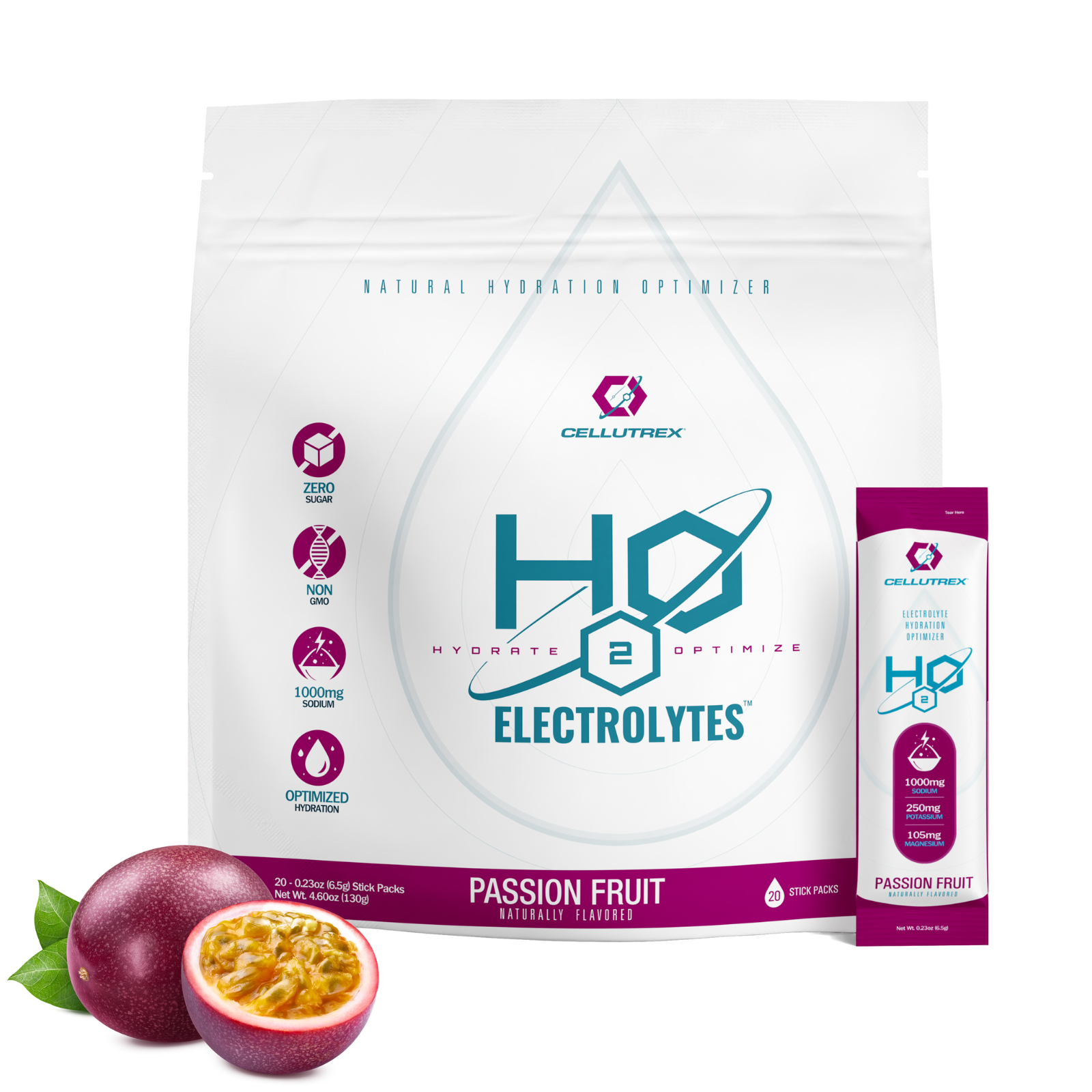 H2O ELECTROLYTES Passion Fruit zero sugar electrolyte powder