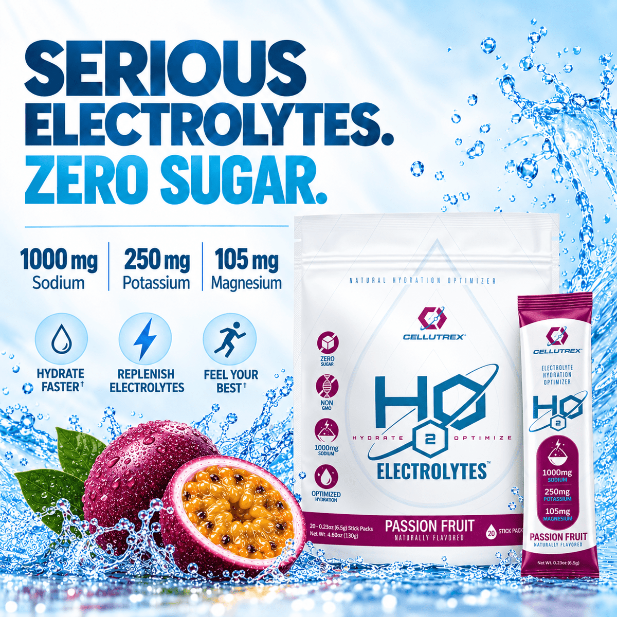H2O ELECTROLYTES™ - Passion Fruit | Zero Sugar Electrolyte Powder - FORWRD