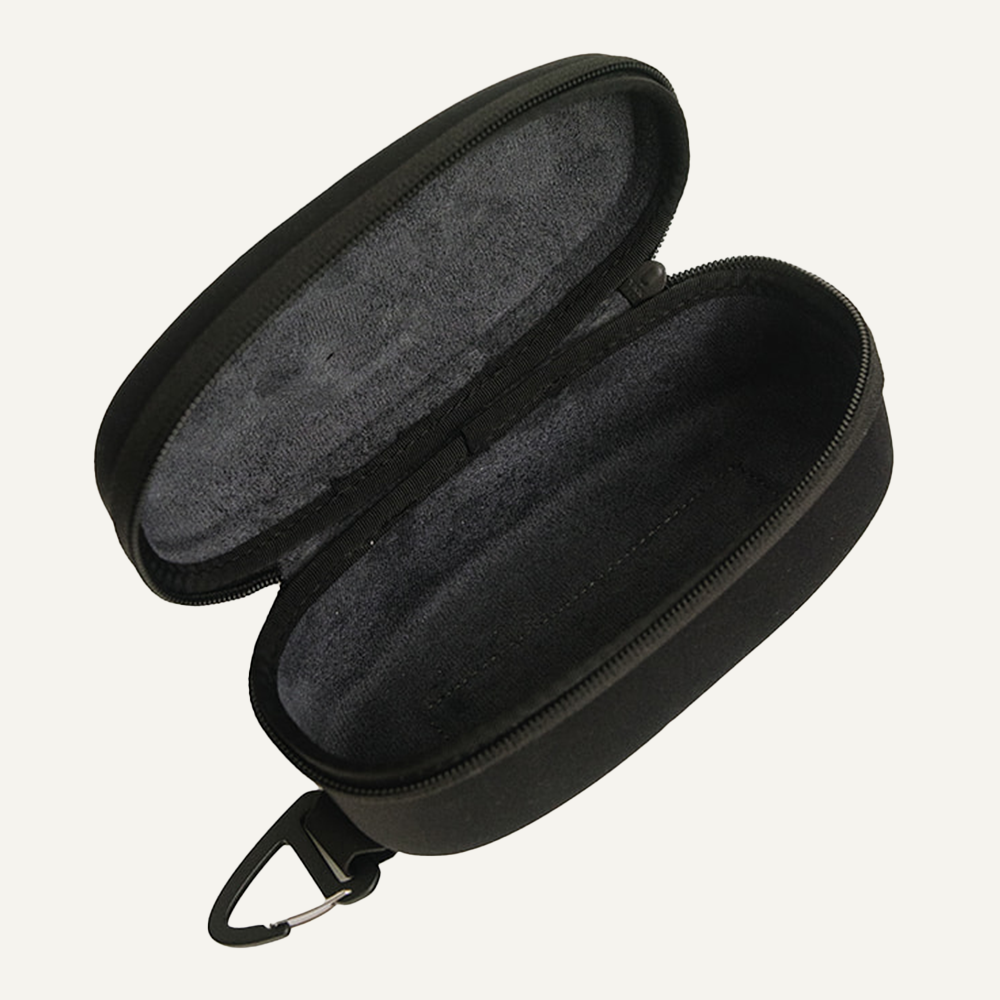 Magnetic Eyewear Case - FORWRD  -  Custom-designed for the Court Caddy, the magnetic eyewear case is large to fit all types of eyewear. It conveniently slides into place and magnetically locks onto the inside of the Court Caddy. Comes with a carabiner hook for external attachment. Universal size to fit all eyewear types Soft felt interior YKK Zippers EVA molded sturdy foam design Carabiner hook Minimal branding