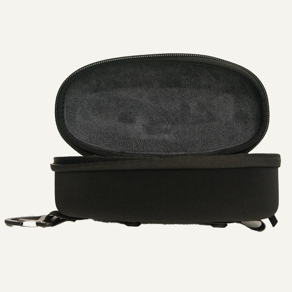 Magnetic Eyewear Case - FORWRD  -  Custom-designed for the Court Caddy, the magnetic eyewear case is large to fit all types of eyewear. It conveniently slides into place and magnetically locks onto the inside of the Court Caddy. Comes with a carabiner hook for external attachment. Universal size to fit all eyewear types Soft felt interior YKK Zippers EVA molded sturdy foam design Carabiner hook Minimal branding